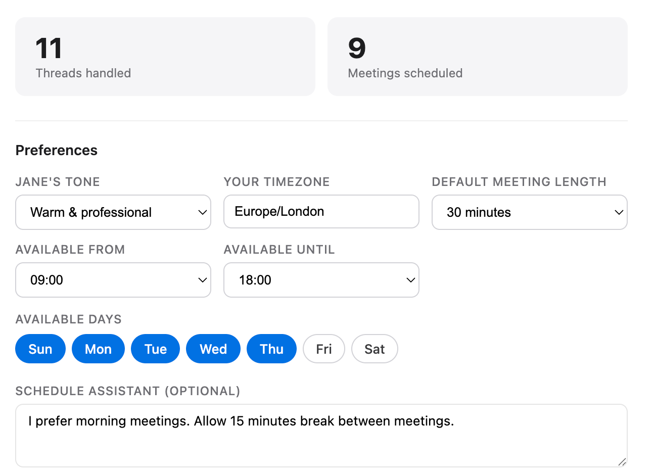 Jane dashboard preview